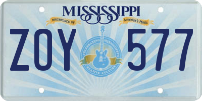 MS license plate ZOY577