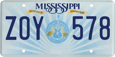 MS license plate ZOY578