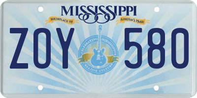 MS license plate ZOY580