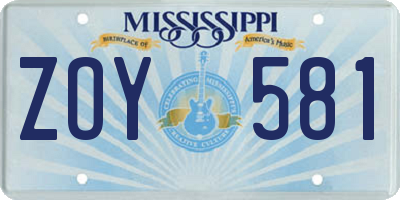 MS license plate ZOY581