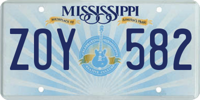 MS license plate ZOY582