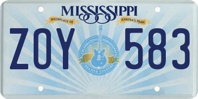 MS license plate ZOY583