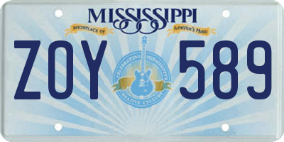 MS license plate ZOY589