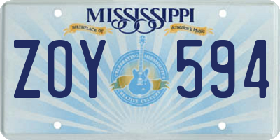 MS license plate ZOY594