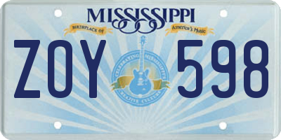 MS license plate ZOY598