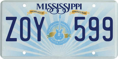 MS license plate ZOY599