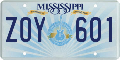 MS license plate ZOY601
