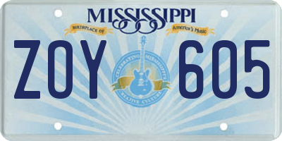 MS license plate ZOY605