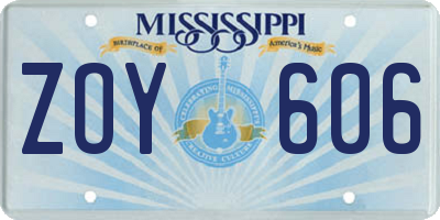 MS license plate ZOY606