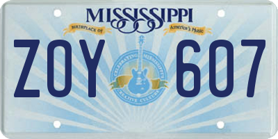 MS license plate ZOY607