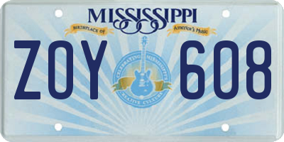 MS license plate ZOY608
