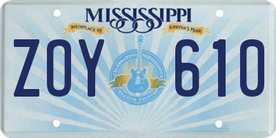 MS license plate ZOY610