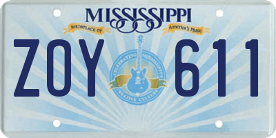 MS license plate ZOY611