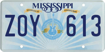 MS license plate ZOY613