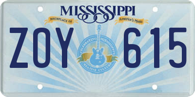 MS license plate ZOY615