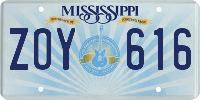 MS license plate ZOY616