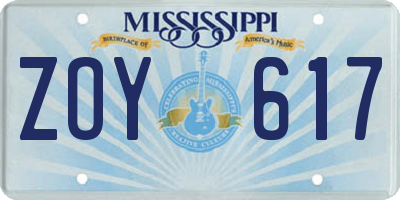 MS license plate ZOY617