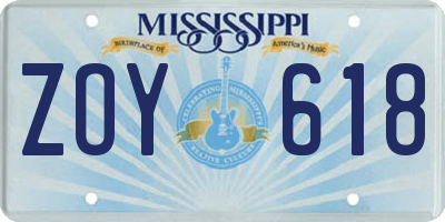 MS license plate ZOY618