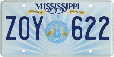 MS license plate ZOY622