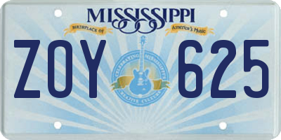 MS license plate ZOY625