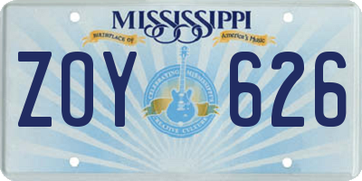 MS license plate ZOY626