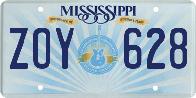 MS license plate ZOY628