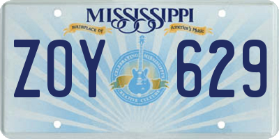 MS license plate ZOY629