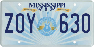 MS license plate ZOY630