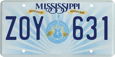 MS license plate ZOY631