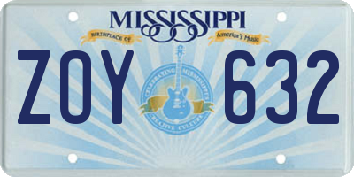 MS license plate ZOY632