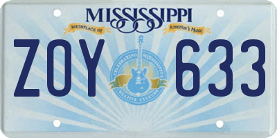 MS license plate ZOY633