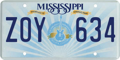 MS license plate ZOY634