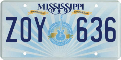 MS license plate ZOY636