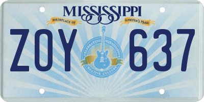 MS license plate ZOY637