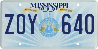 MS license plate ZOY640