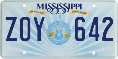 MS license plate ZOY642