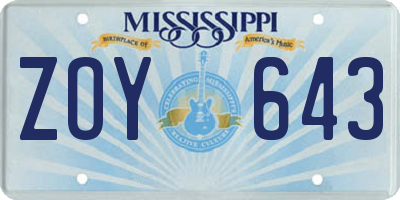 MS license plate ZOY643