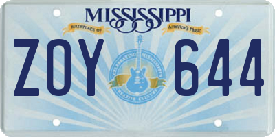 MS license plate ZOY644