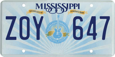 MS license plate ZOY647