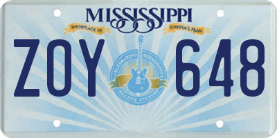 MS license plate ZOY648