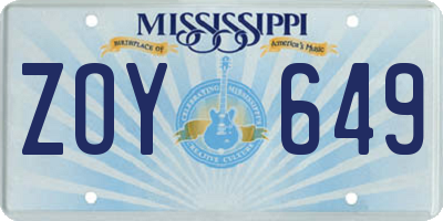 MS license plate ZOY649