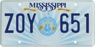 MS license plate ZOY651