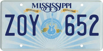 MS license plate ZOY652