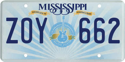 MS license plate ZOY662