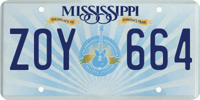 MS license plate ZOY664