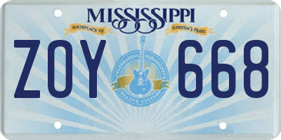 MS license plate ZOY668