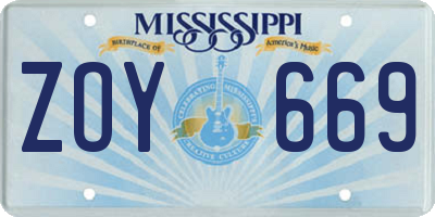 MS license plate ZOY669