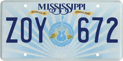 MS license plate ZOY672