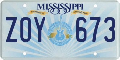 MS license plate ZOY673