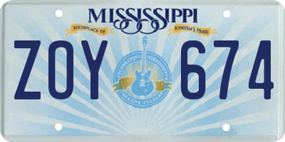 MS license plate ZOY674